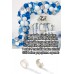 Balon Parti 100 Adet Beyaz Mavi Gri Lacivert Metalik Balon Ve Balon Zinciri - Parti Dolabı