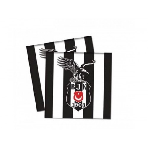 16 Adet Beşiktaş Peçete Doğum Günü Parti Peçetesi 33x33 cm Ucuz siyah beyaz
