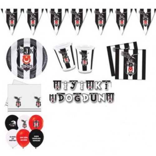 Beşiktaş 8 Kişilik 7 Parça Doğum Günü Set Mini siyah beyaz