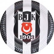 8 Adet Beşiktaş Tabak Doğum Günü Parti Tabağı 23cm Ucuz siyah beyaz