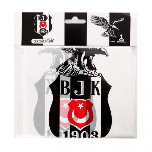 Beşiktaş Masa Örtüsü Doğum Günü Parti Örtü 120x180cm Ucuz Siyah Beyaz - Parti Dolabı