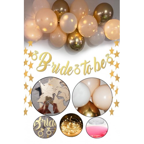 Bride To Be Led Işıklı Zincir Balon Süsleme Seti Mekan Oda Gelin Bekarlığa Veda Partisi Gold Set