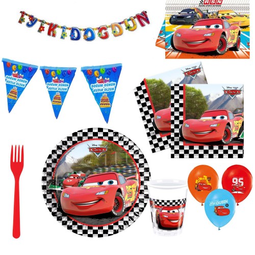 Cars, Arabalar, Şimşek Mcqueen 8 Kişilik 11 Parça Doğum Günü Set Mini