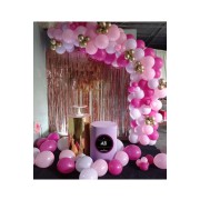 Doğum Günü Balon Kombini 15 Krom Gold - 30 Fuşya - 30 Makaron Pembe + Zincir + Yapışkan + Pompa