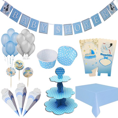 Erkek Baby Shower Süsleri Seti Paketi - Parti Dolabı