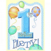 Erkek Mavi 1 Yaş Doğum Günü Parti Davetiyesi, 8 Davetiye+8 Zarf