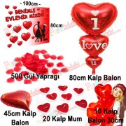 Evlilik Teklifi Pankart Afiş, Kalpli Balon, Mum, Gül Yaprağı