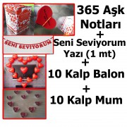 Evlilik Teklifi Sevgiliye 365 Aşk Notları, Kalp mum, balon + Yazı