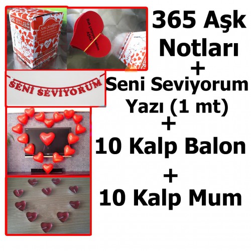 Evlilik Teklifi Sevgiliye 365 Aşk Notları, Kalp mum, balon + Yazı - Parti Dolabı