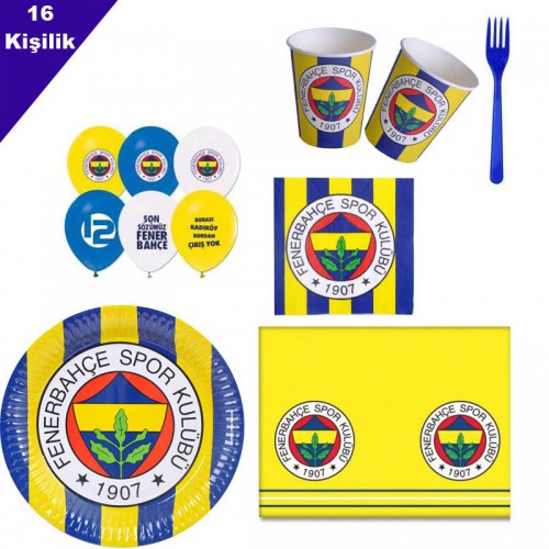 Fenerbahçe 16 Kişilik 8 Parça Doğum Günü Seti malzemeleri süsleri