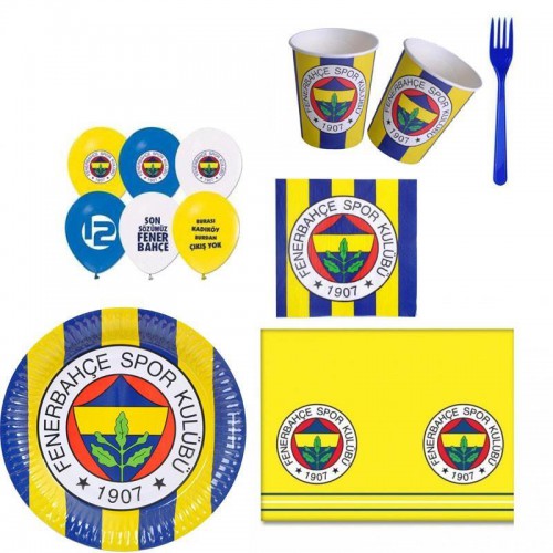 Fenerbahçe 8 Kişilik 6 Parça Doğum Günü Seti malzemeleri süsleri