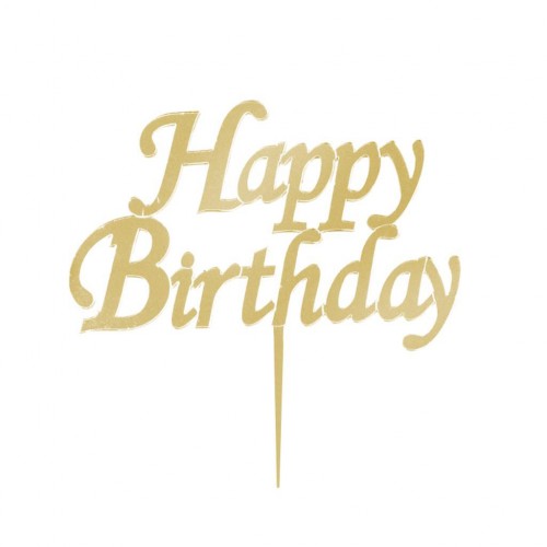 Gold Altın Rengi Happy Birthday Yazılı Ayna Pleksi Pasta Üstü Süsü
