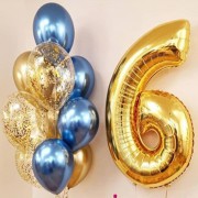 Gold Balon + Mavi Krom Balon + Balon Pulu + Rakam Balon Seti