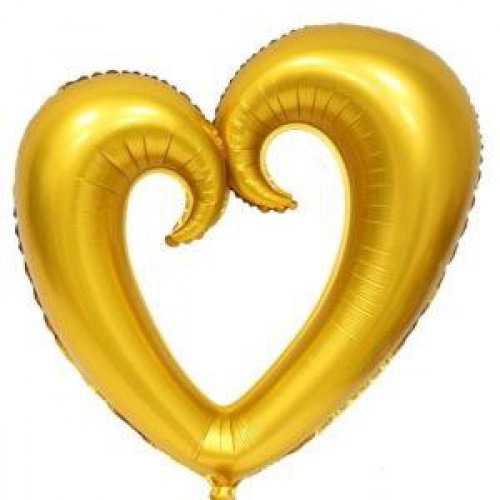 Gold İçi Boş Kalp Şeklinde Folyo Balon, Kalpli Helyumla Uçan