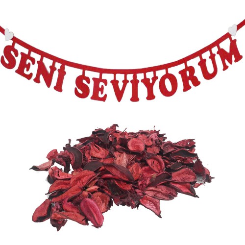 Gül Yaprağı Hediyeli Seni Seviyorum Yazı Evlilik Teklifi Yıldönüm