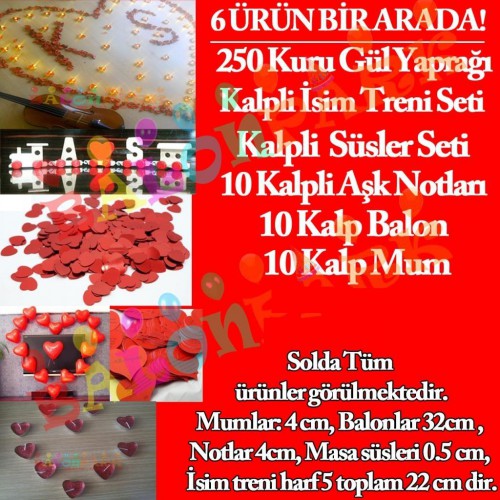 Gül Yapraklı Karıma Süsleme Paketi Aşk Sürprizleri Gül balon mum - Parti Dolabı