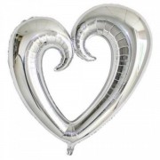 Gümüş Gri İçi Boş Kalp Şeklinde Folyo Balon, Kalpli Helyumla Uçan