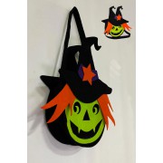 Halloween Cadılar Bayramı Bal Kabağı Şapkalı Cadı Konseptli Şeker Toplama Çantası 35cm