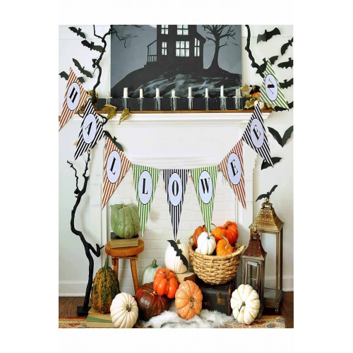 Halloween Cadılar Bayramı Çizgili Renkli Halloween Banner Bayrak Yazı Parti Süsü 2metre