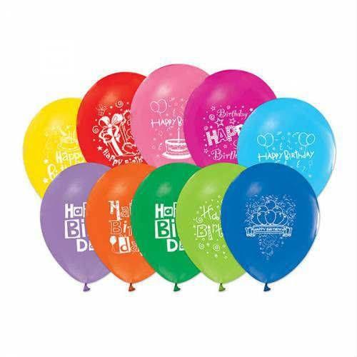 Happy Birthday Yazılı 16 lı Balon, 12inc Renkli Baskılı Balon - Parti Dolabı
