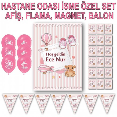 Kız Bebek Yenidoğan Hastane Odası Süsleri, Afiş Flama Magnet - Parti Dolabı