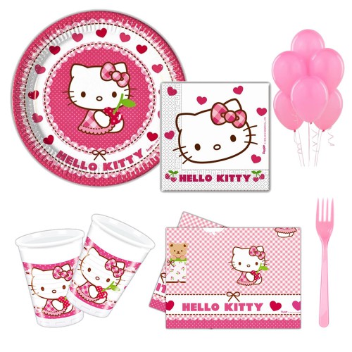 Hello Kitty 16 Kişilik 8 Parça Doğum Günü Seti malzemeleri - Parti Dolabı