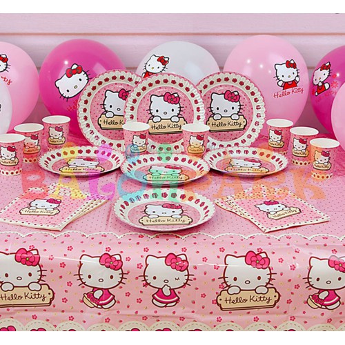 16 kişi Hello Kitty Parti Malzeme Paketi Doğum günü Seti balon - Parti Dolabı