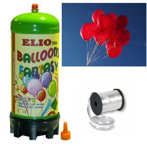 Helyum Gazı Tüp + 20 Adet Baskısız Kalp Uçan Balon + İpi