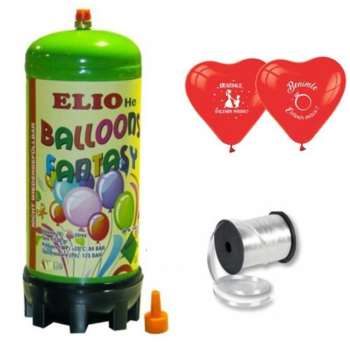 Helyum Gazı Tüp+20 Adet Evlilik Teklifi Kalp Uçan Balon+İpi