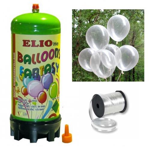 Helyum Gazı Tüp + 20 Adet Şeffaf Balon Metalik Uçan Balon + İpi