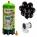 Helyum Gazı Tüp + 20 Adet Siyah Balon Metalik Uçan Balon + İpi