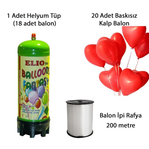 Helyum Gazı Tüpü + 20 Kalpli Balon Hediyeli. - Parti Dolabı