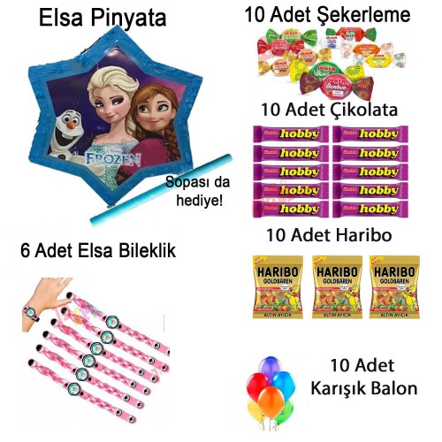 İçi Dolu Pinyata Elsa, Şeker, Çikolata, Çubuğu, Balon Hediyeleri - Parti Dolabı