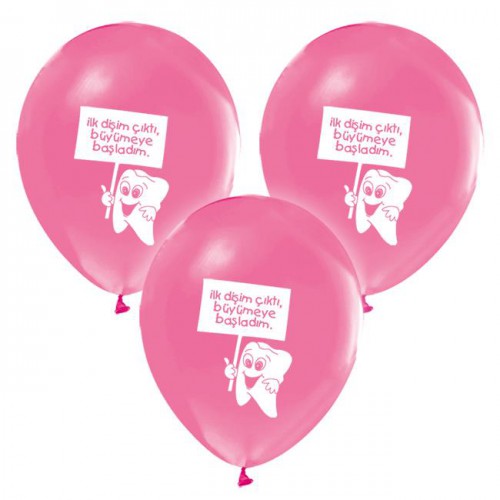 İlk Dişim 16 ADET Pembe Baskılı Balon Diş Buğdayı Kız Parti Balonları - Parti Dolabı