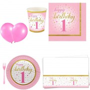 ilk yaşım 1 yaş kız pembe 24 Kişilik 12 Parça Doğum Günü Seti