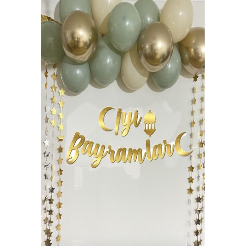 Iyi Bayramlar Gold Altın Kaligrafi Yazı Işıklı Balon Set Ramazan Bayramı Oda Mekan Süsleme Banner