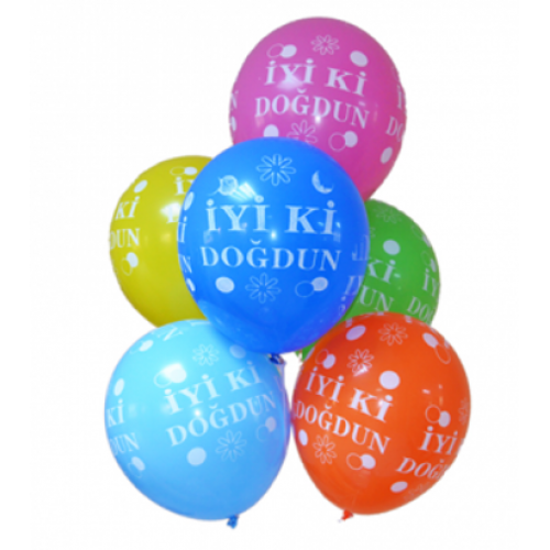 16 Adet İyi ki Doğdun Yazılı Karışık Balon Doğum Günü Uçan Ucuz.
