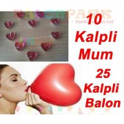 Kalp Balon + 10 Kalpli Mum Hediye. Sevgiliye Doğum günü Aşk Paket