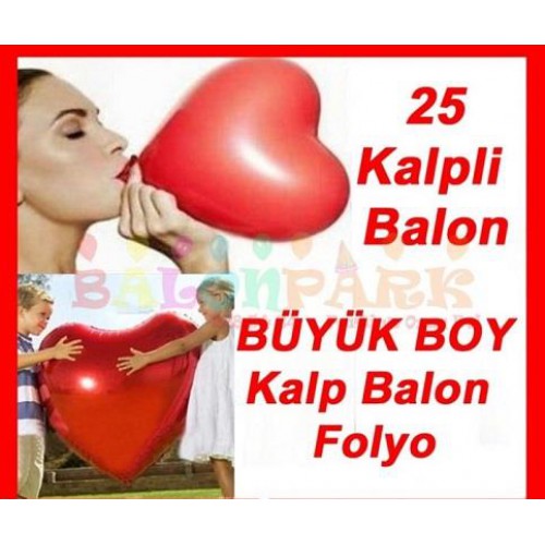 Kalp Balon + Kalpli Folyo 80cm Sevgiliye Doğum Günü Erkeğe Hediye - Parti Dolabı