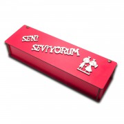 Kırmızı Dikdörtgen Seni Seviyorum Ahşap Kutu, Sevgiliye Hediye 