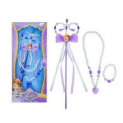 Mor Prenses Sofia Kız Çocuğu Kolyesi, İnci Bileklik ve Asa Seti