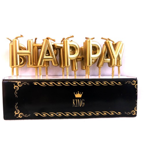 Mat Gold Altın Sarısı Happy Birthday Mum, Şık Yetişkin Pasta Mumu - Parti Dolabı