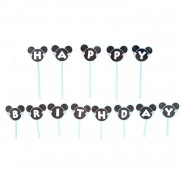 Mickey Mouse Happy Birthday Pasta Üzeri Süs, Doğum Günü Yazısı