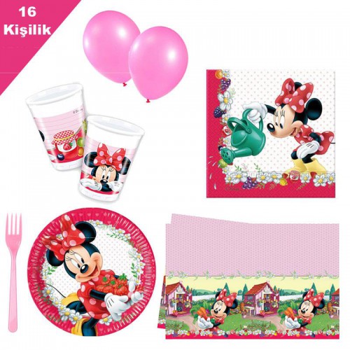 Minnie Mouse Fare mini 16 Kişilik 8 Parça Doğum Günü Seti malzemeleri - Parti Dolabı