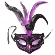 Mor Taşlı, Tüylü Kadın Parti Balo Dantelli Venedik Göz Maskesi