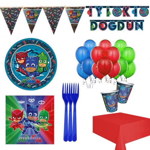 Pija Maskeliler 16 Kişilik Tabak, Bardak, Çatal, Balon Parti Seti