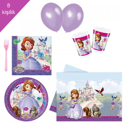 Prenses Sofia, Sofya 8 Kişilik 6 Parça Doğum Günü Seti malzemeleri - Parti Dolabı