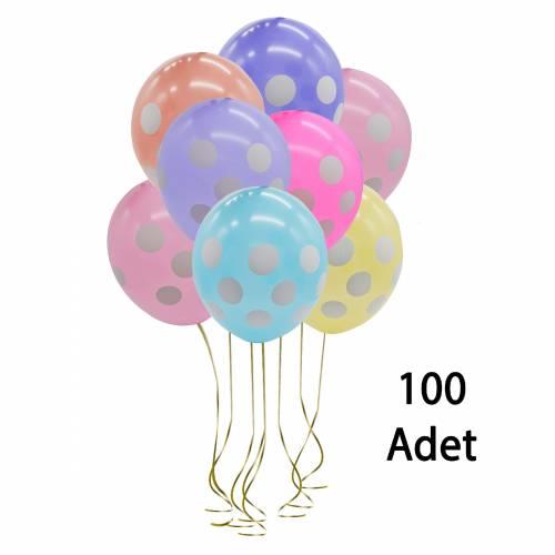 100 Ad Karışık Puantiyeli, Benekli Balon, Rengarenk Helyumla uçan