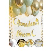 Ramadan Karem Gold Yazı Ledli Balon Zincir Seti Arapça Banner Ramazan Bayramı Oda Süsleme Dekor 2mt