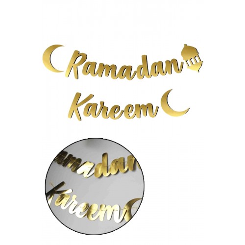 Ramadan Karem Yazılı Kaligrafi Banner Gold 200x30 Cm Ramazan Bayramı Altın Renginde Süs Yazı